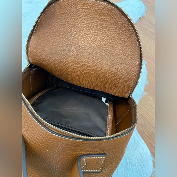 Women’s Backpack Pebbled Faux Leather Cognac Brown Adjustable Straps - Picture 7 of 8